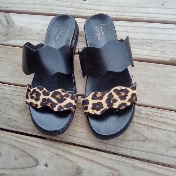Women's Crown Vintage Slip on Slides Niabi Cow Hair Leopard Print Size 8M 8 - Picture 1 of 7